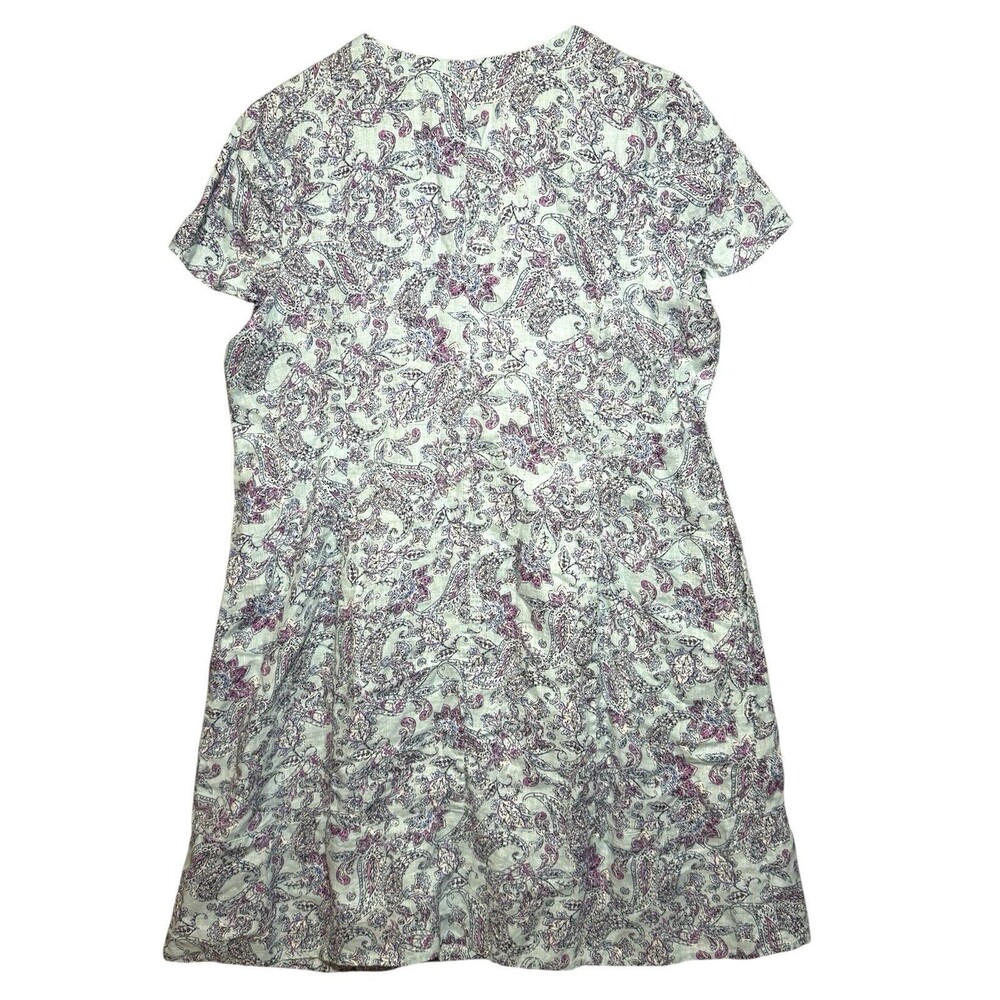J. Jill Love Linen Sea Glass Blue Purple Paisley Print Shift Dress Women's L - Picture 9 of 12